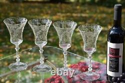 5 Vintage Acid Etched Wine Glasses, Cambridge, Elaine, Stem 3500