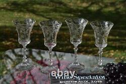 5 Vintage Acid Etched Wine Glasses, Cambridge, Elaine, Stem 3500