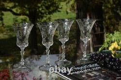 5 Vintage Acid Etched Wine Glasses, Cambridge, Elaine, Stem 3500