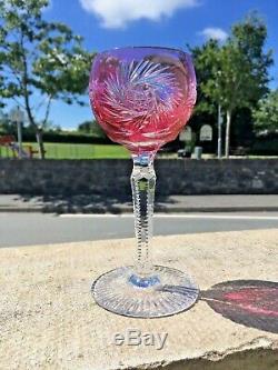 5 Vintage Bohemian Multi Coloured Harlequin Lead Crystal Wine Glasses Goblets