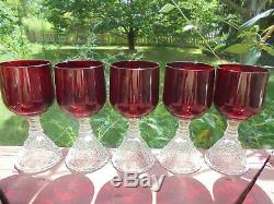 5 Vintage Cambridge Rose Point Ruby Red Pressed Wine Goblets 5 1/8