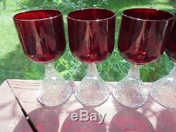 5 Vintage Cambridge Rose Point Ruby Red Pressed Wine Goblets 5 1/8