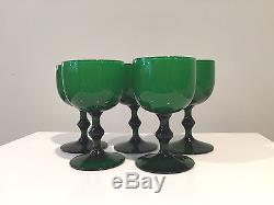 5 Vintage Carlo Moretti Empoli Murano Italy Green Cased Art Glass Wine Glasses