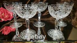 5 Vintage Crystal Champagne Wine Glasses CUT PANELED stems CUT FLOWERS Germany