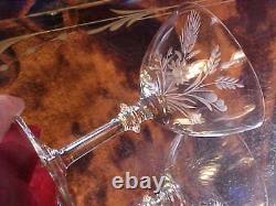 5 Vintage Crystal Champagne Wine Glasses CUT PANELED stems CUT FLOWERS Germany