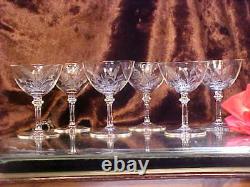 5 Vintage Crystal Champagne Wine Glasses CUT PANELED stems CUT FLOWERS Germany