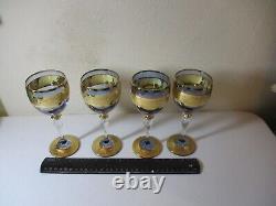 5 Vintage Czech Bohemian Stem Wine Glasses Purple Alexandrite & Gold Crystal