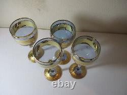 5 Vintage Czech Bohemian Stem Wine Glasses Purple Alexandrite & Gold Crystal