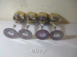 5 Vintage Czech Bohemian Stem Wine Glasses Purple Alexandrite & Gold Crystal