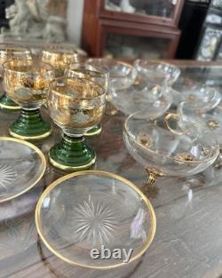 5 Vintage Gold Roemer Wine Glasses, Moser-Millot 6 and Three Gold Plates