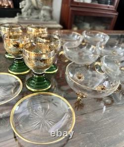 5 Vintage Gold Roemer Wine Glasses, Moser-Millot 6 and Three Gold Plates