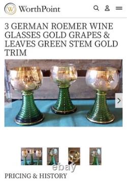 5 Vintage Gold Roemer Wine Glasses, Moser-Millot 6 and Three Gold Plates