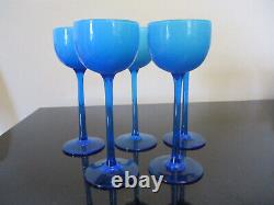 5 Vintage MCM Carlo Moretti Murano Italy Blue&White Cased Glass 6.5 Wine Goblets