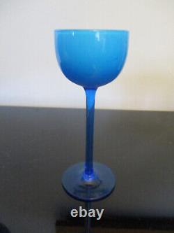 5 Vintage MCM Carlo Moretti Murano Italy Blue&White Cased Glass 6.5 Wine Goblets
