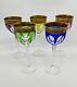 5 Vintage Moser crystal cut to clear gold gilt Lady Hamilton Hock WINE glasses