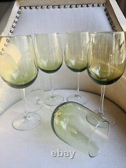 5 Vintage Olive Green Wine Crystal Long Stem Impressive 9 Tall Goblets ELEGANT