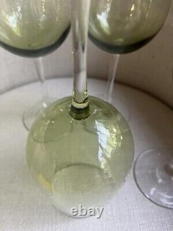 5 Vintage Olive Green Wine Crystal Long Stem Impressive 9 Tall Goblets ELEGANT