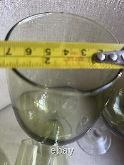 5 Vintage Olive Green Wine Crystal Long Stem Impressive 9 Tall Goblets ELEGANT