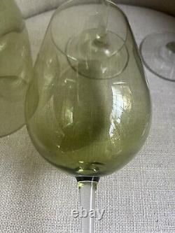 5 Vintage Olive Green Wine Crystal Long Stem Impressive 9 Tall Goblets ELEGANT