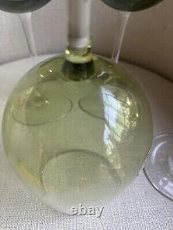 5 Vintage Olive Green Wine Crystal Long Stem Impressive 9 Tall Goblets ELEGANT