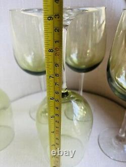 5 Vintage Olive Green Wine Crystal Long Stem Impressive 9 Tall Goblets ELEGANT