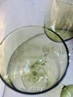 5 Vintage Olive Green Wine Crystal Long Stem Impressive 9 Tall Goblets ELEGANT