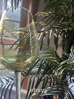5 Vintage Olive Green Wine Crystal Long Stem Impressive 9 Tall Goblets ELEGANT
