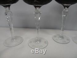 5 Vintage Purple & Ruby Bohemian Cut To Clear Wine Hock Glasses 8 8 1/4