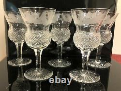 5 Vintage Scottish Edinburgh Crystal Thistle Wine / Sherry Glasses (signed)