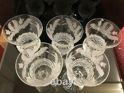 5 Vintage Scottish Edinburgh Crystal Thistle Wine / Sherry Glasses (signed)