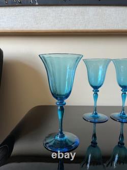 5 Vintage Steuben Celeste Blue Water Wine Goblets Optic 1920s Art Deco Dare
