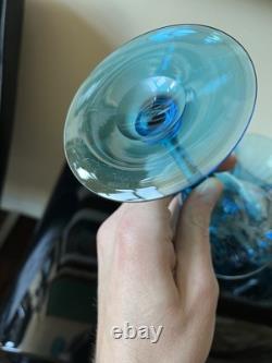 5 Vintage Steuben Celeste Blue Water Wine Goblets Optic 1920s Art Deco Dare