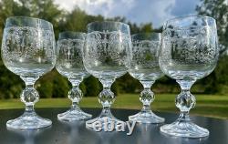 5 Vintage Wine Glasses-Cascade by IMPORT ASSOC-5 7/8 Tall-Blown & Etched Glass