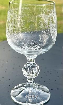 5 Vintage Wine Glasses-Cascade by IMPORT ASSOC-5 7/8 Tall-Blown & Etched Glass
