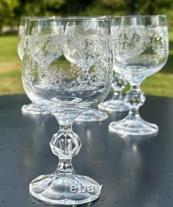 5 Vintage Wine Glasses-Cascade by IMPORT ASSOC-5 7/8 Tall-Blown & Etched Glass