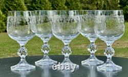 5 Vintage Wine Glasses-Cascade by IMPORT ASSOC-5 7/8 Tall-Blown & Etched Glass