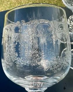 5 Vintage Wine Glasses-Cascade by IMPORT ASSOC-5 7/8 Tall-Blown & Etched Glass