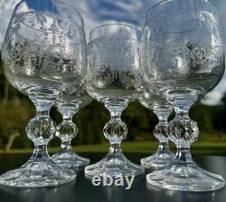 5 Vintage Wine Glasses-Cascade by IMPORT ASSOC-5 7/8 Tall-Blown & Etched Glass