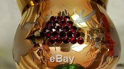 5 Vntg 9oz Glass Wine Goblets GOLD PLATE, RED CRYSTALS/CUT LEAVES/SCROLLS GERMAN