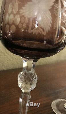 5 Vtg Bohemian Czech Cut To Clear 8.25 Multicolor Wine Hocks Glass Stemware