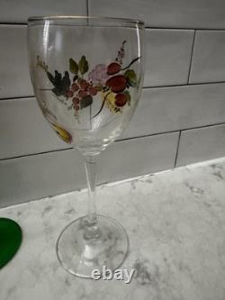 5 Vtg Hand Painted Wine Glass Flute Floral Flower Champagne Summer Garden