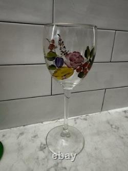 5 Vtg Hand Painted Wine Glass Flute Floral Flower Champagne Summer Garden