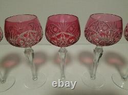 (5) Wine Hock Glasses Cranberry Red cut to Clear Crystal Bohemian vtg Germany