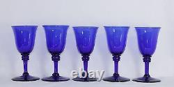 5x antique early 19th C. White Wine Glass, cobalt blue crystal, ca. 1820