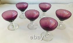 6 Amethyst Glass Stemware Wine Glasses Purple with Clear Stems Fostoria 4.5