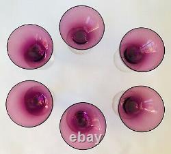 6 Amethyst Glass Stemware Wine Glasses Purple with Clear Stems Fostoria 4.5