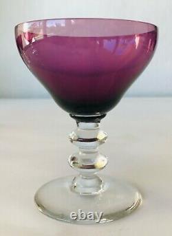 6 Amethyst Glass Stemware Wine Glasses Purple with Clear Stems Fostoria 4.5