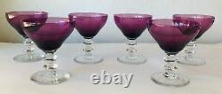 6 Amethyst Glass Stemware Wine Glasses Purple with Clear Stems Fostoria 4.5