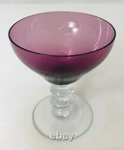 6 Amethyst Glass Stemware Wine Glasses Purple with Clear Stems Fostoria 4.5