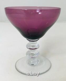 6 Amethyst Glass Stemware Wine Glasses Purple with Clear Stems Fostoria 4.5